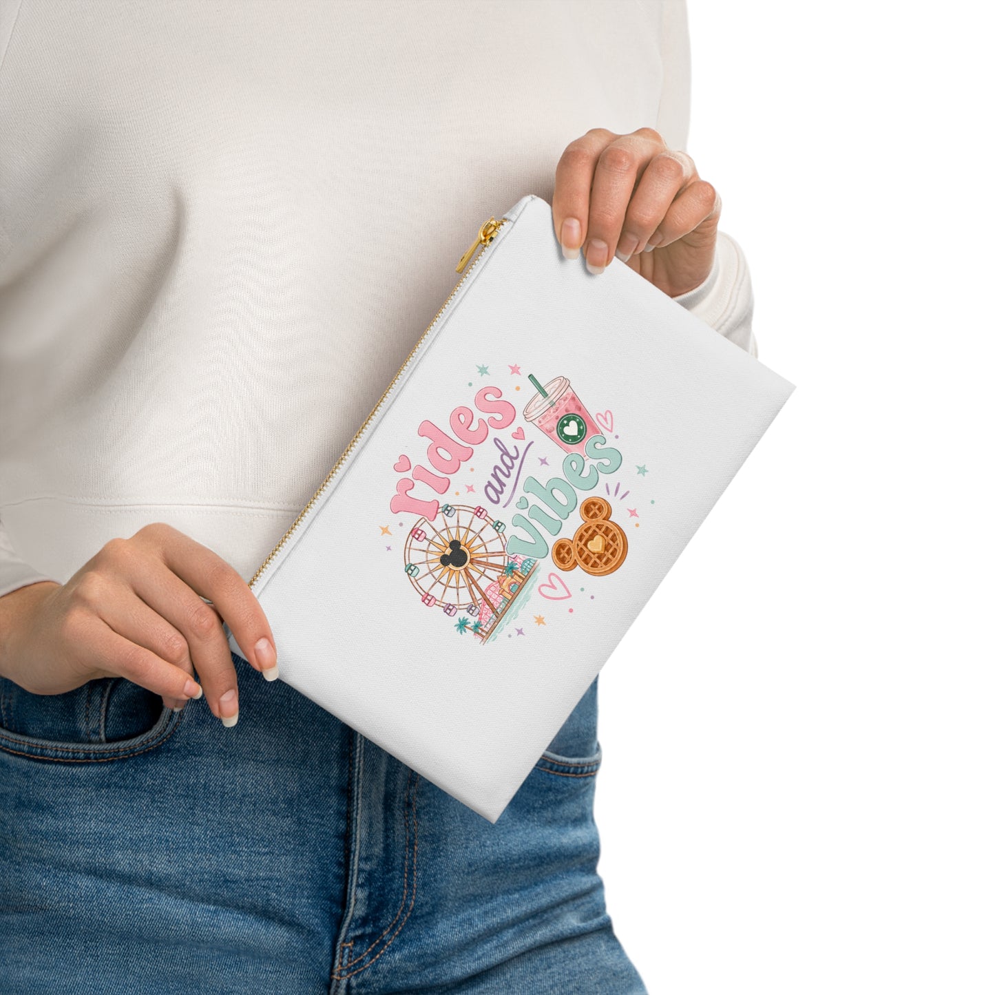 Rides and Vibes Cosmetic Bag — Pastel Theme Park Ferris Wheel & Treats Makeup Pouch