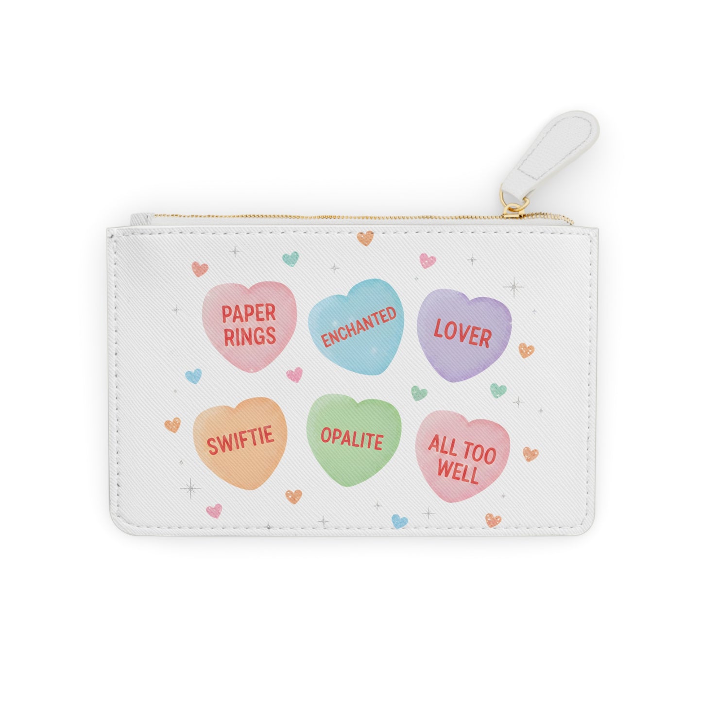 Mini Clutch Bag — Pastel Conversation Hearts Design (Paper Rings, Enchanted, Lover)