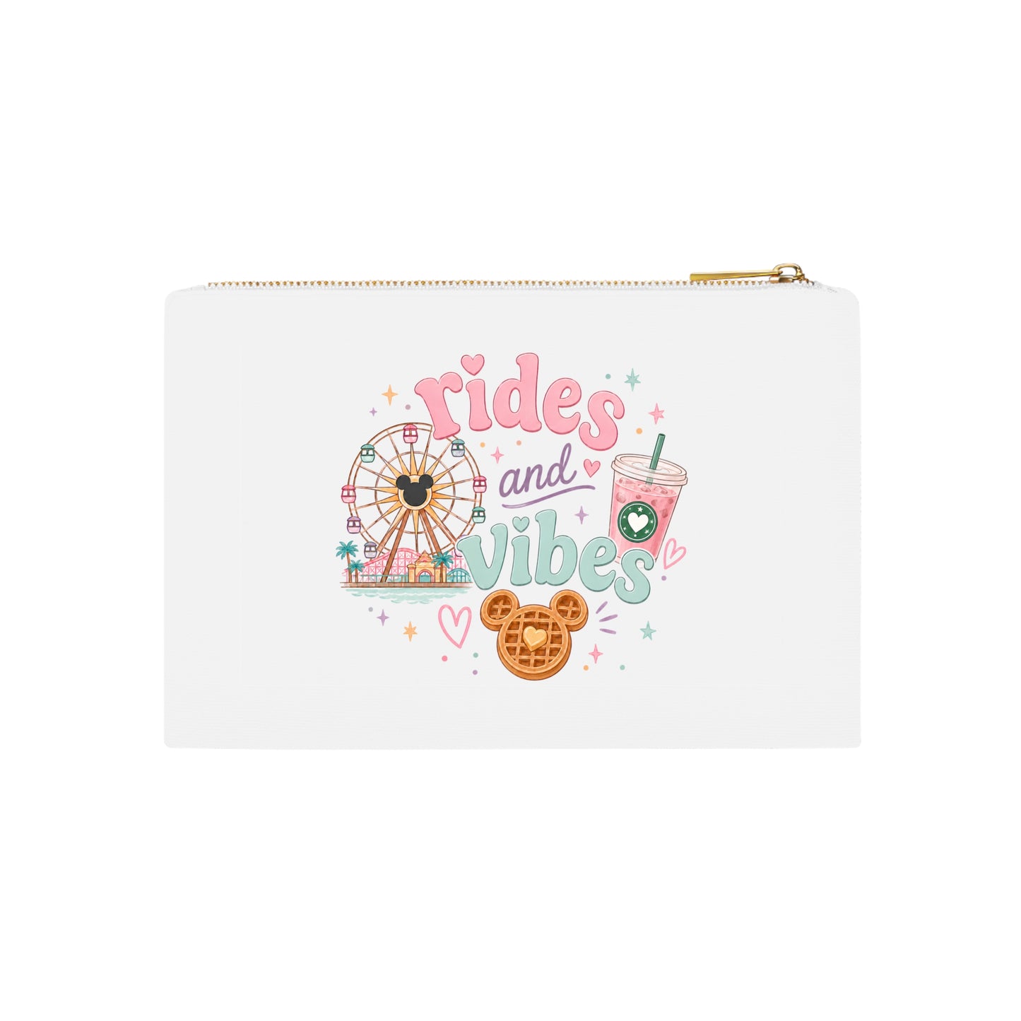 Rides and Vibes Cosmetic Bag — Pastel Theme Park Ferris Wheel & Treats Makeup Pouch