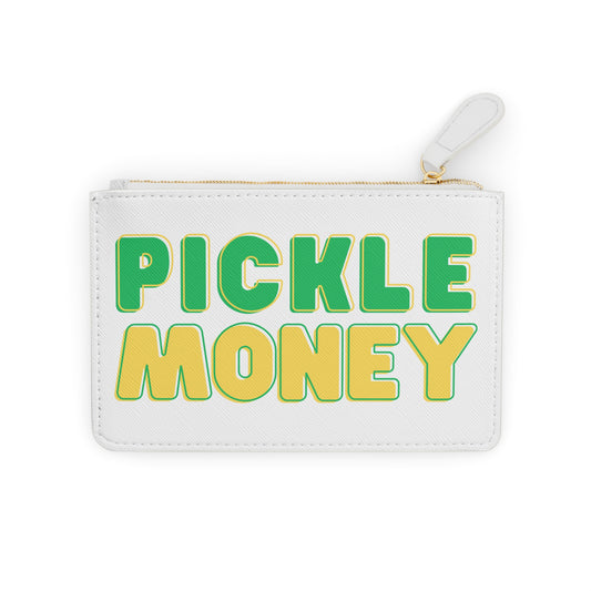 Mini Clutch — "PICKLE MONEY" Retro Green & Yellow Zipper Wallet