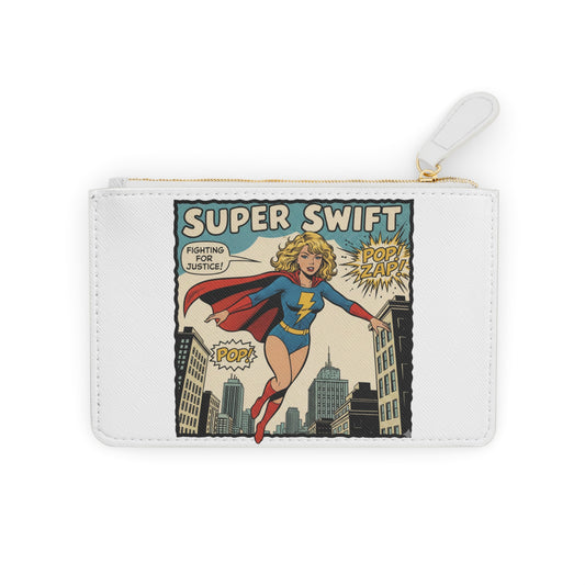 Mini Clutch Bag — Retro Comic "Super Swift" Superhero Zip Pouch